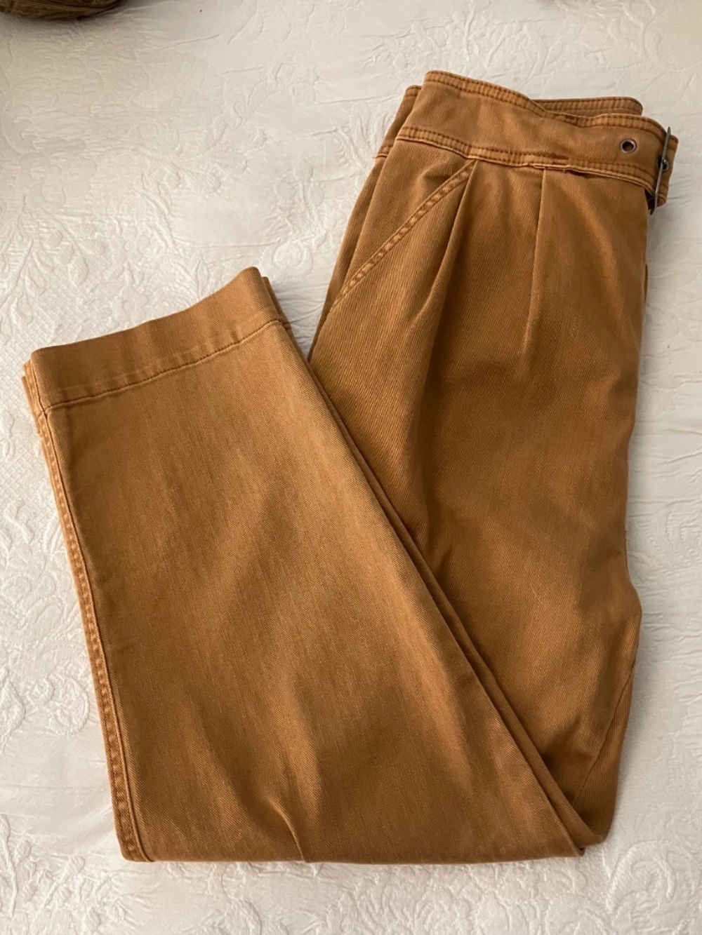 FREE PEOPLE COTTON TWILL DOUBLE PLEATED HIGH RISE CROP PANTS SIZE 6
